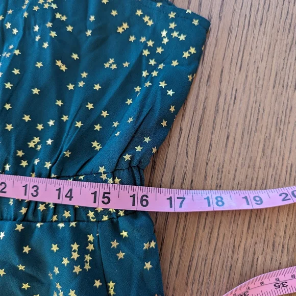 Emerald green with gold foil stars midi sleeveless dress - Picture 11 of 13